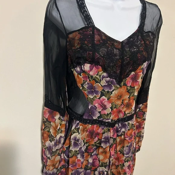 Top Shop Floral Black Sheer Women's Dress - Picture 2 of 6